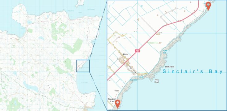 Location of Keiss seaweed harvesting rocky shore in Caithness