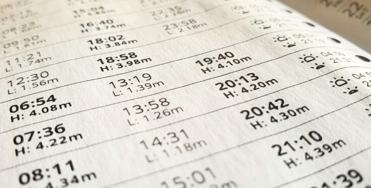 Tide table for planning seaweed harvesting