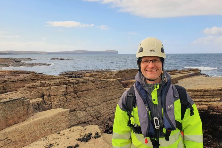 Peter Elbourne of Horizon Seaweed on rocky shore in Caithness near Dunnet Head